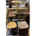 AN EARLY 20TH CENTURY PINE LADDER BACK DINING CHAIR (3)