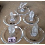 LALIQUE: A GROUP OF FIVE GLASS PIN DISHES (5)