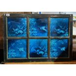 SIX TURQUOISE LUSTRE TILES IN WOODEN FRAME