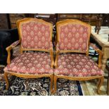 A PAIR OF MODERN FRENCH STAINED BEECH OPEN ARMCHAIRS (2)