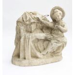 A LARGE PLASTER ORNAMENT OF A MOTHER AND CHILD