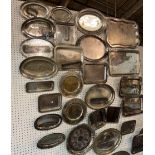 A LARGE QUANTITY OF 19TH CENTURY AND LATER SILVER PLATED TRAYS