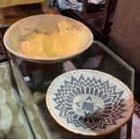 A LATURNED SPALDED BOWL AND A RAFFIA BOWL (2)