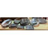 A LARGE QUANTITY OF 19TH CENTURY AND LATER SILVER PLATED TRAYS
