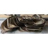 A LARGE QUANTITY OF 19TH CENTURY AND LATER SILVER PLATED TRAYS