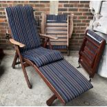 A PAIR OF MODERN TEAK FOLDING RECLINING GARDEN CHAIRS (2)