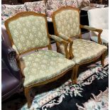 A PAIR OF MODERN FRENCH STAINED BEECH OPEN ARMCHAIRS (2)