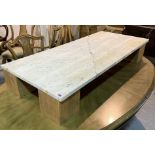 A MODERN OAK MARBLE TOPPED LOW COFFEE TABLE