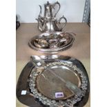 SILVER PLATED ITEMS, INCLUDING TEA SET, ENTREE DISHES. FLATWARE AND SUNDRY