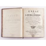 BERTHOUD, Ferdinand (1727-1807). Essai sur l'Horlogerie, Paris, 1763, 2 volumes, 4to, 38...