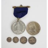 AN EDWARD VII FOUR COIN MAUNDY SET 1908 AND THREE FURTHER ITEMS (4)