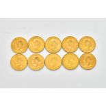 TEN GEORGE V SOVEREIGNS VARIOUS DATES (10)