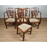 A SET OF EIGHT GEORGE III STYLE PIERCED SPLAT BACK DINING CHAIRS (8)