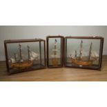 TWO SCALE MODELS OF HMS BOUNTY AND HMS ENDEAVOUR; TOGETHER WITH A CROSS SECTION MODEL OF HMS...