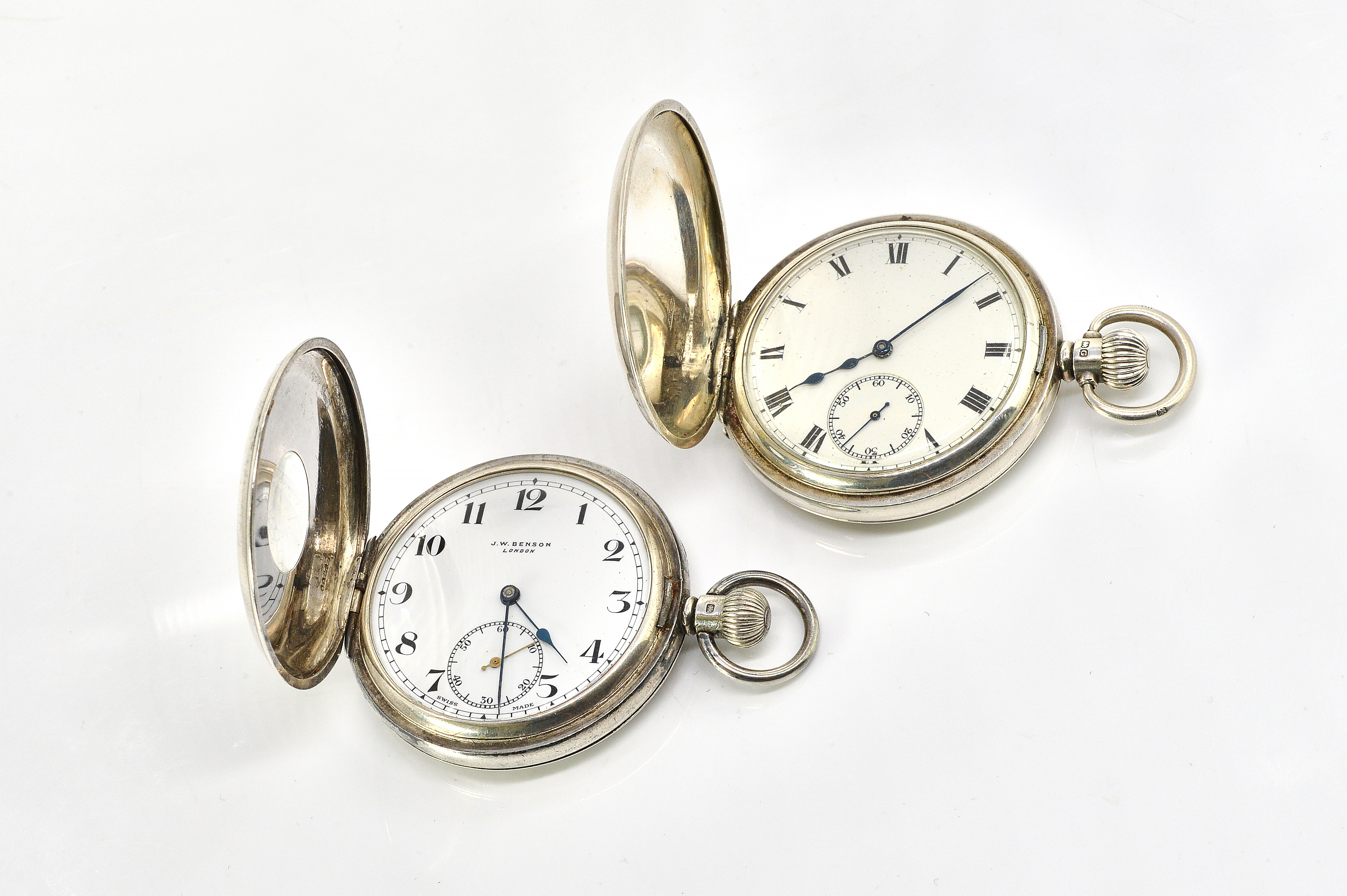 TWO SILVER CASED KEYLESS WIND POCKET WATCHES (2)