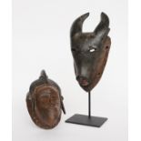 A BAULE ANTELOPE/COW MASK AND A SMALL BAULE MASK, IVORY COAST (2)