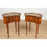 A PAIR OF LOUIS XVI STYLE GILT-METAL MOUNTED KINGWOOD, STAINED BEECH AND BURR WALNUT KIDNEY...