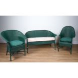 LLOYD LOOM FURNITURE LTD; A GREEN PAINTED THREE PIECE SUITE (3)