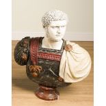 A PAINTED PLASTER COMPOSITE BUST OF THE EMPEROR CARACALLA