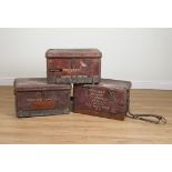THREE LEATHER MILITARY TRUNKS (3)