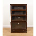 GLOBE WERNICKE; A STAINED OAK FOUR SECTION BOOKCASE
