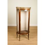 A LOUIS XVI STYLE MARBLE TOPPED GILT-METAL MOUNTED MAHOGANY D-SHAPED VITRINE CABINET