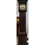 A 30 HOUR BRASS DIAL OAK LONGCASE CLOCK