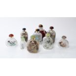 A GROUP OF EIGHT CHINESE INSIDE-PAINTED GLASS SNUFF BOTTLES