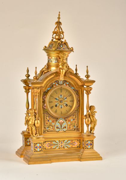 LEROY & FILS, PARIS: A FRENCH ORMOLU AND CHAMPLEVE ENAMEL MANTEL CLOCK