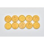 TEN GEORGE V SOVEREIGNS VARIOUS DATES (10)