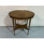 AN EDWARDIAN MAHOGANY MARQUETRY INLAID OVAL OCCASIONAL TABLE