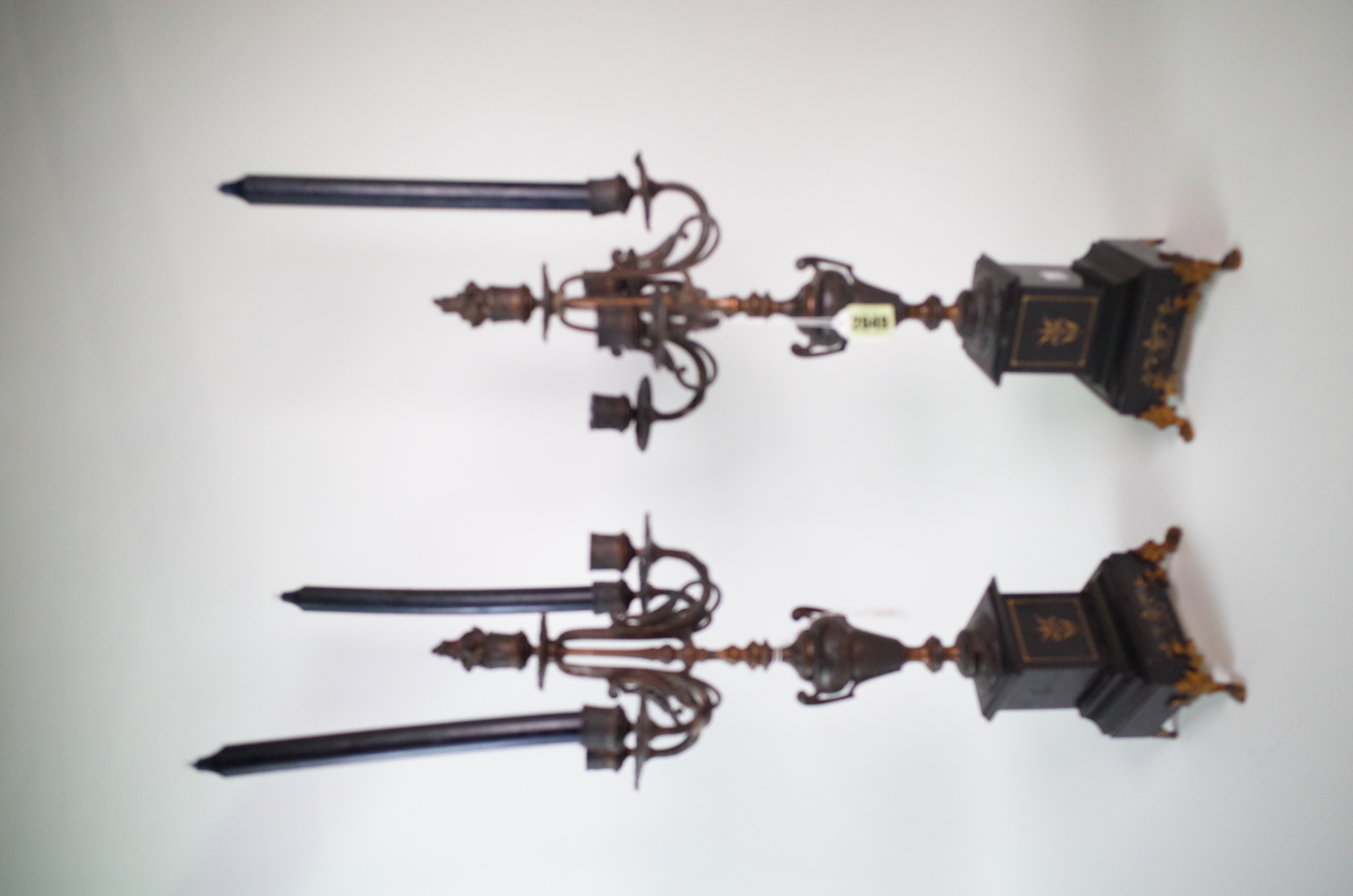 A PAIR OF VICTORIAN MARBLE AND BRONZE FOUR BRANCH CANDELABRA (2) - Image 2 of 6