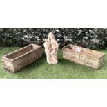 A PAIR OF MODERN RECONSTITUTED STONE RECTANGULAR PLANTERS (3)