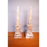 A PAIR OF EARLY 20TH CENTURY ALABASTER OBELISKS (2)