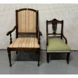 A 19TH CENTURY FRENCH OPEN ARMCHAIR (2)