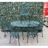 A MODERN GREEN PAINTED OVAL GARDEN TABLE (6)