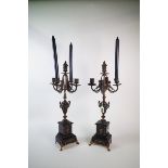 A PAIR OF VICTORIAN MARBLE AND BRONZE FOUR BRANCH CANDELABRA (2)