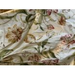 CURTAINS, A PAIR OF LINED AND INTERLINED FLORAL CURTAINS