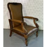 A WILLIAM IV MAHOGANY ANGLE ADJUSTABLE OPEN ARMCHAIR