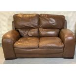 A MODERN HARDWOOD FRAMED TWO SEAT SOFA (2)