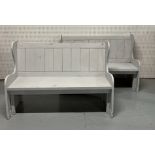 A PAIR OF MODERN GREY PAINTED PEWS (2)