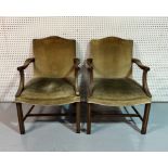 A PAIR OF GEORGE III STYLE MAHOGANY GAINSBOROUGH OPEN ARMCHAIRS (2)