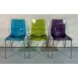 A SET OF THREE ITALIAN COLOURED PERSPEX KITCHEN CHAIRS (3)