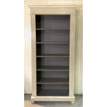 A REGENCY STYLE GREY PAINTED OPEN BOOKCASE