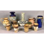 ROYAL DOULTON, A GROUP OF VASES, BEAKERS, JUGS AND SUNDRY (12)