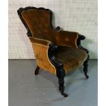 A VICTORIAN MAHOGANY FRAMED EASY ARMCHAIR