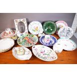 CERAMICS, A QUANTITY MIXED DECORATIVE ITEMS INCLUDING MEISSEN, DOULTON, A PALLISY STYLE PLATE...