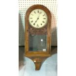 A 19TH CENTURY WALNUT DOME TOP 8 DAY WALL CLOCK