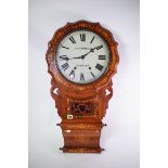 A 19TH CENTURY WALNUT AND INLAID DROP DIAL WALL CLOCK