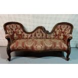 A VICTORIAN STYLE MAHOGANY FRAMED DOUBLE HUMP BACK CHAISE LONGUE